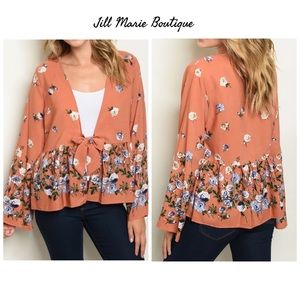 Floral tie front top cardigan Medium NWT